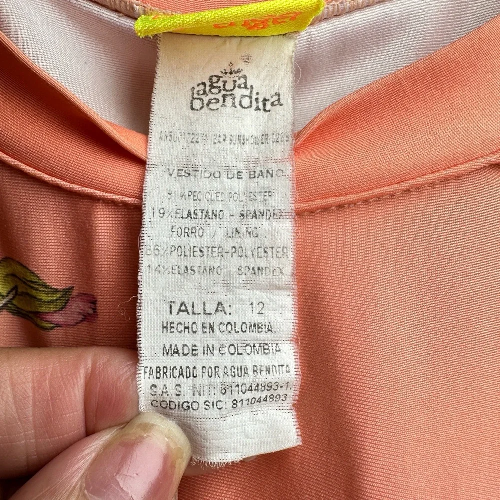 Agua Bendita Girls Sunflower Floral Rash Guard Swim Top Long Sleeve Coral 12‎
